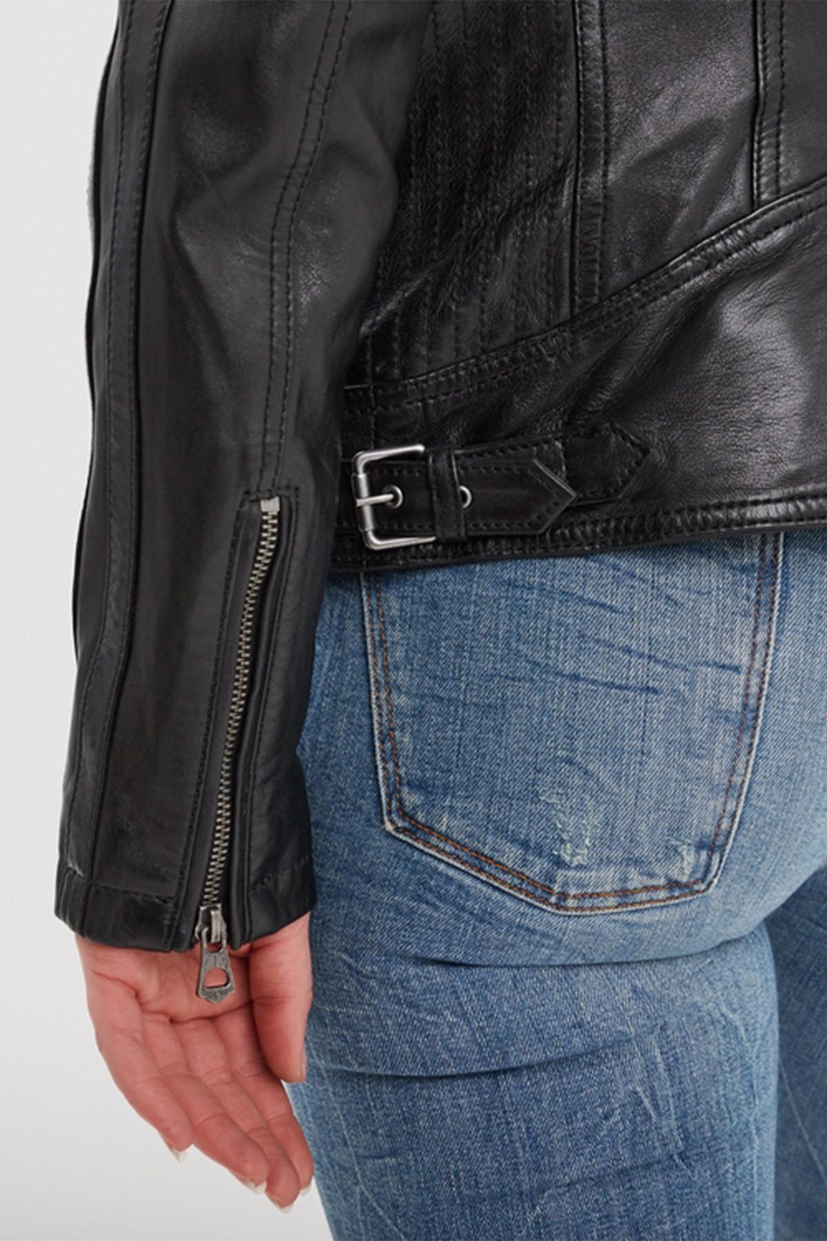 Black racing leather jacket for women - Image n°4