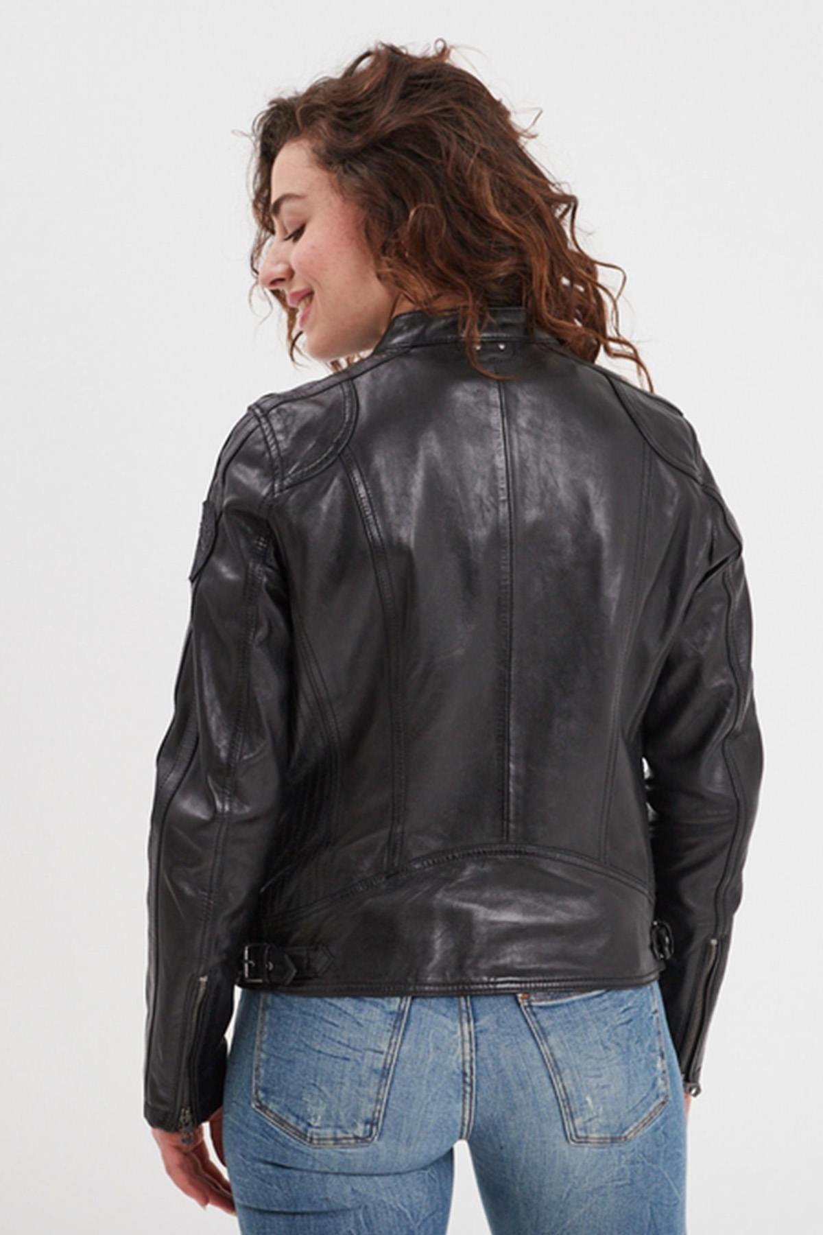 Black racing leather jacket for women - Image n°3