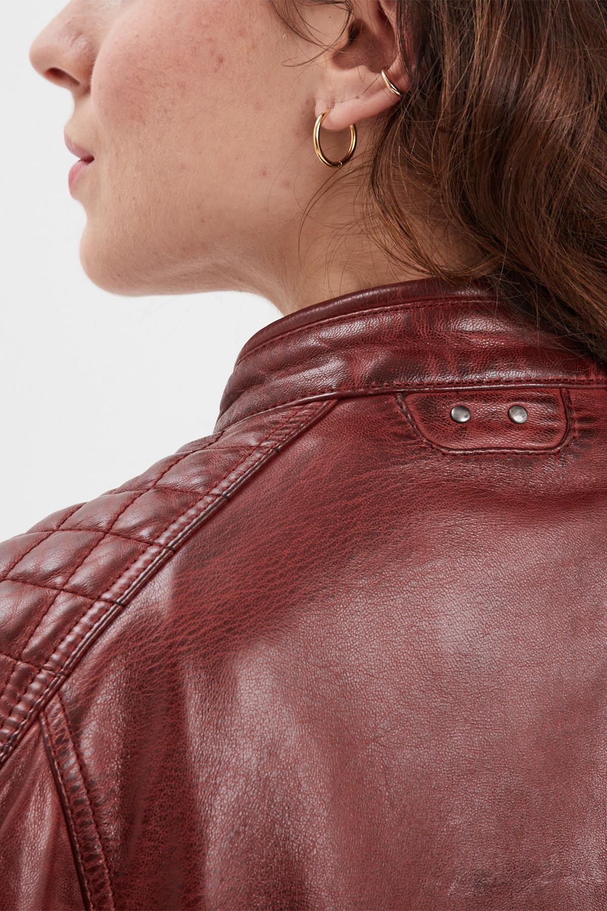 Women's Syrah Red Racing Leather Jacket with Patches - Image n°4