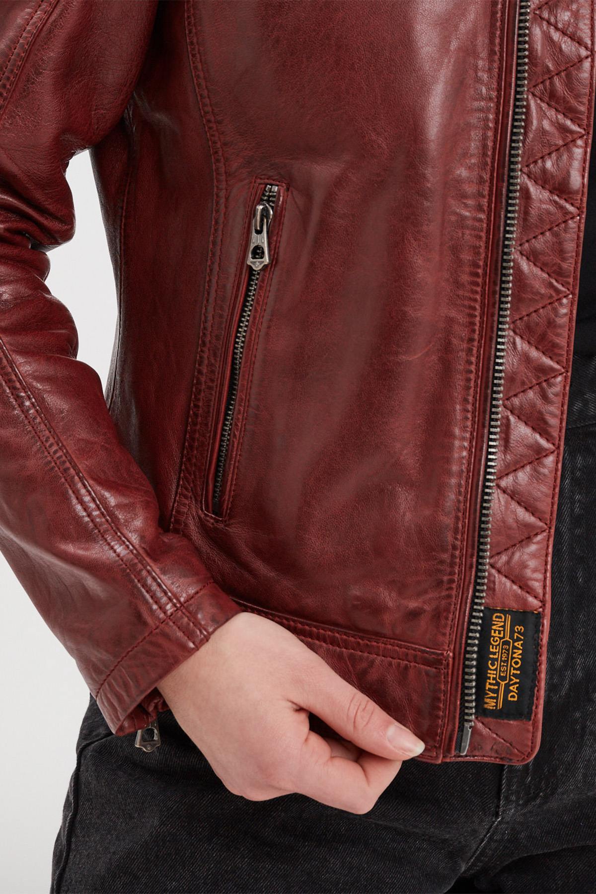 Women's Syrah Red Racing Leather Jacket with Patches - Image n°8