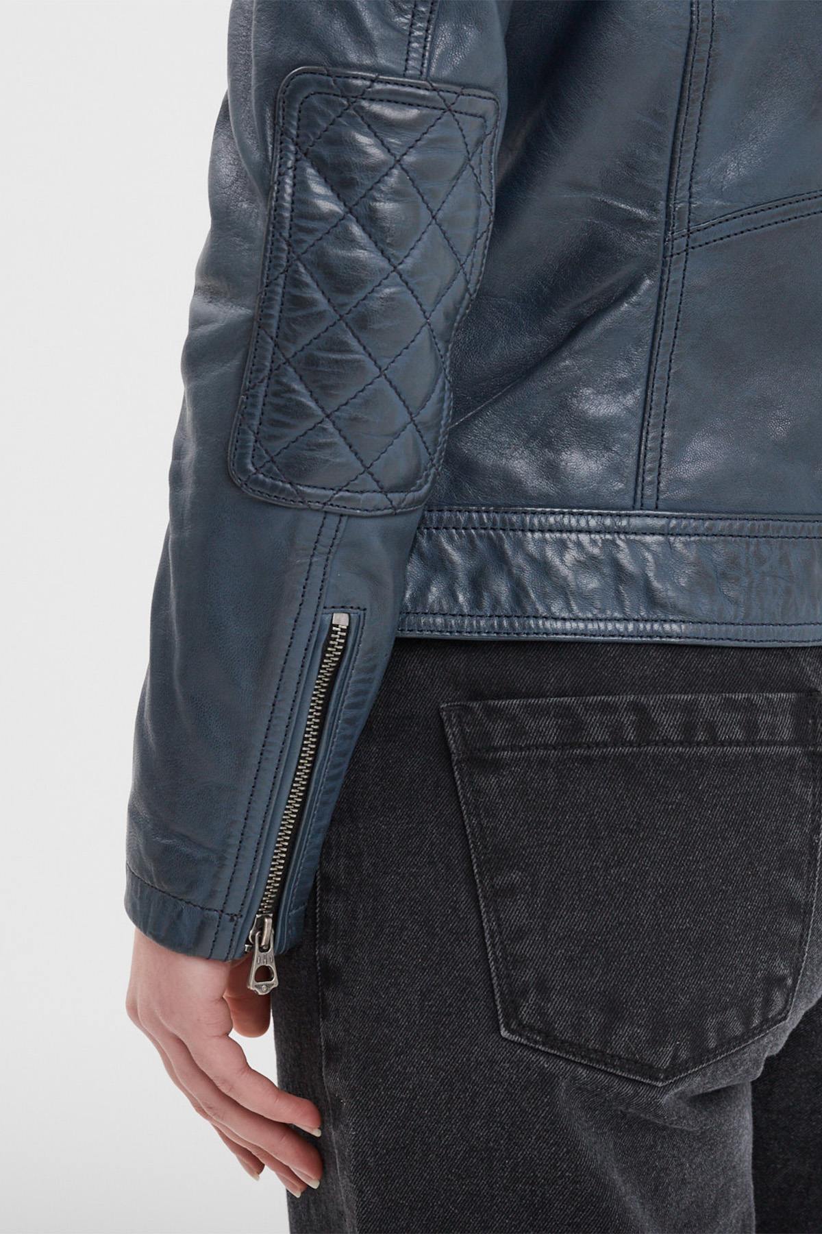 Women's blue racing leather jacket with patches - Image n°10