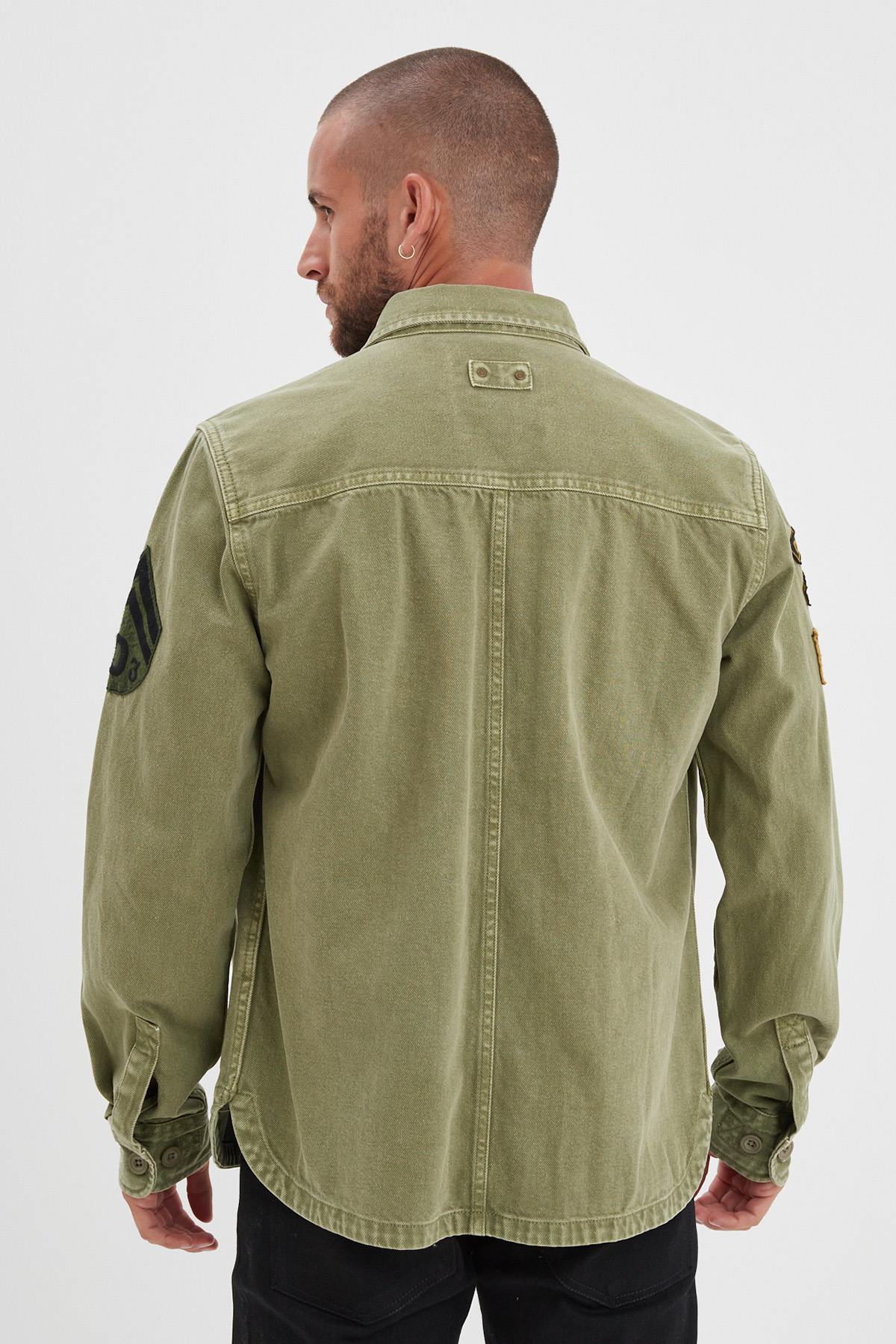 Sage green military style cotton shirt - Image n°2