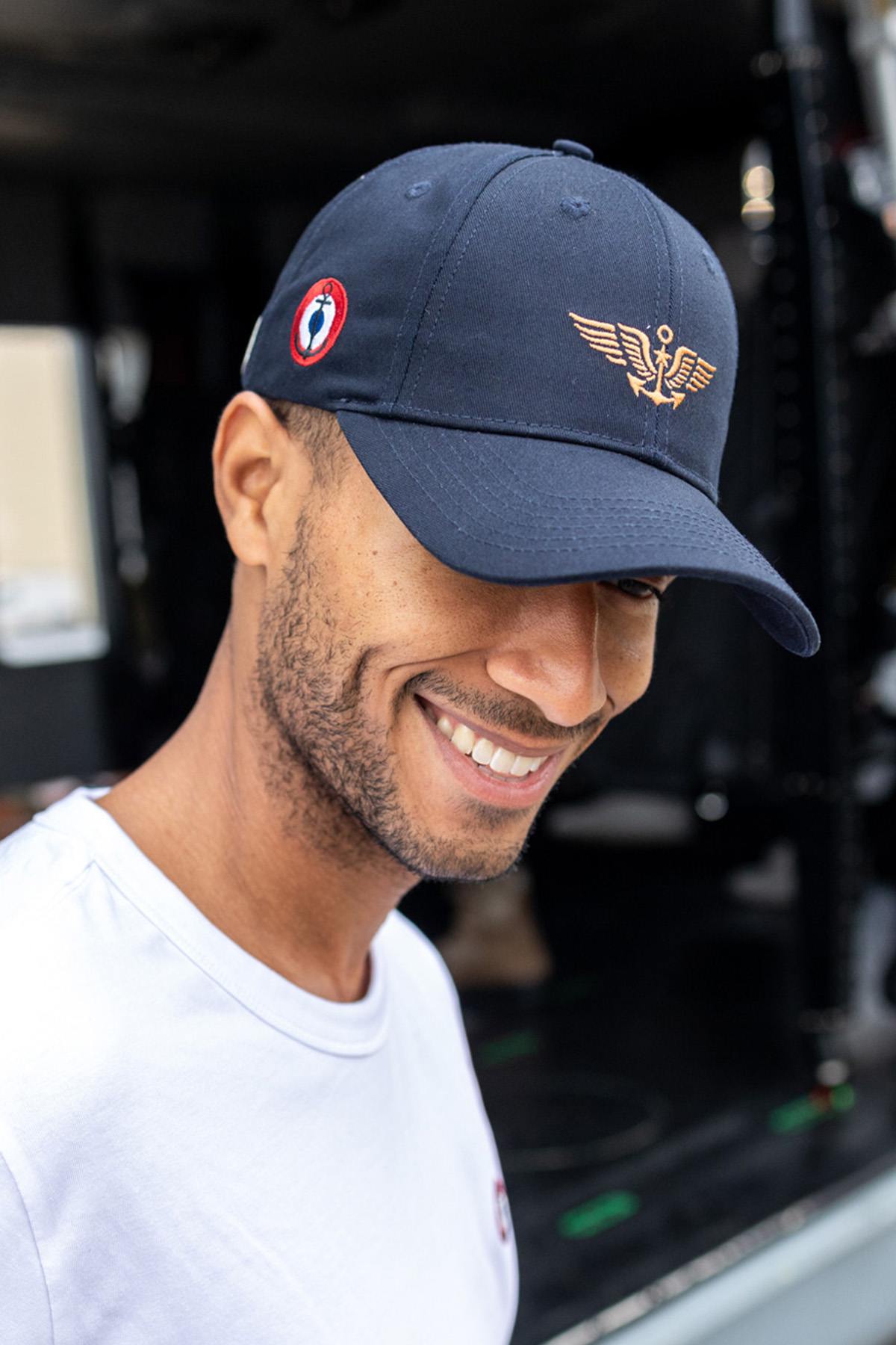 Navy blue cotton cap with naval aviation embroidery - Image n°1