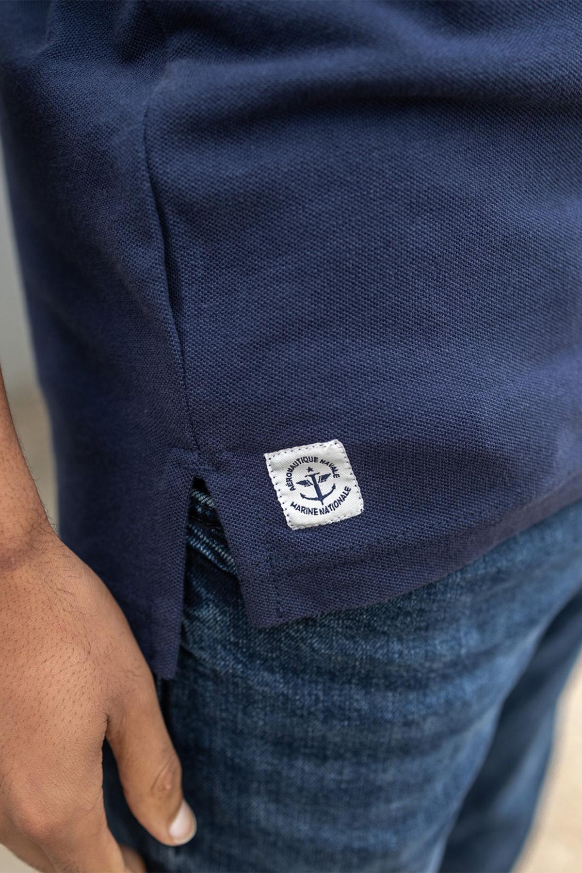 Navy blue cotton polo shirt with embroidered heart cockade - Image n°4