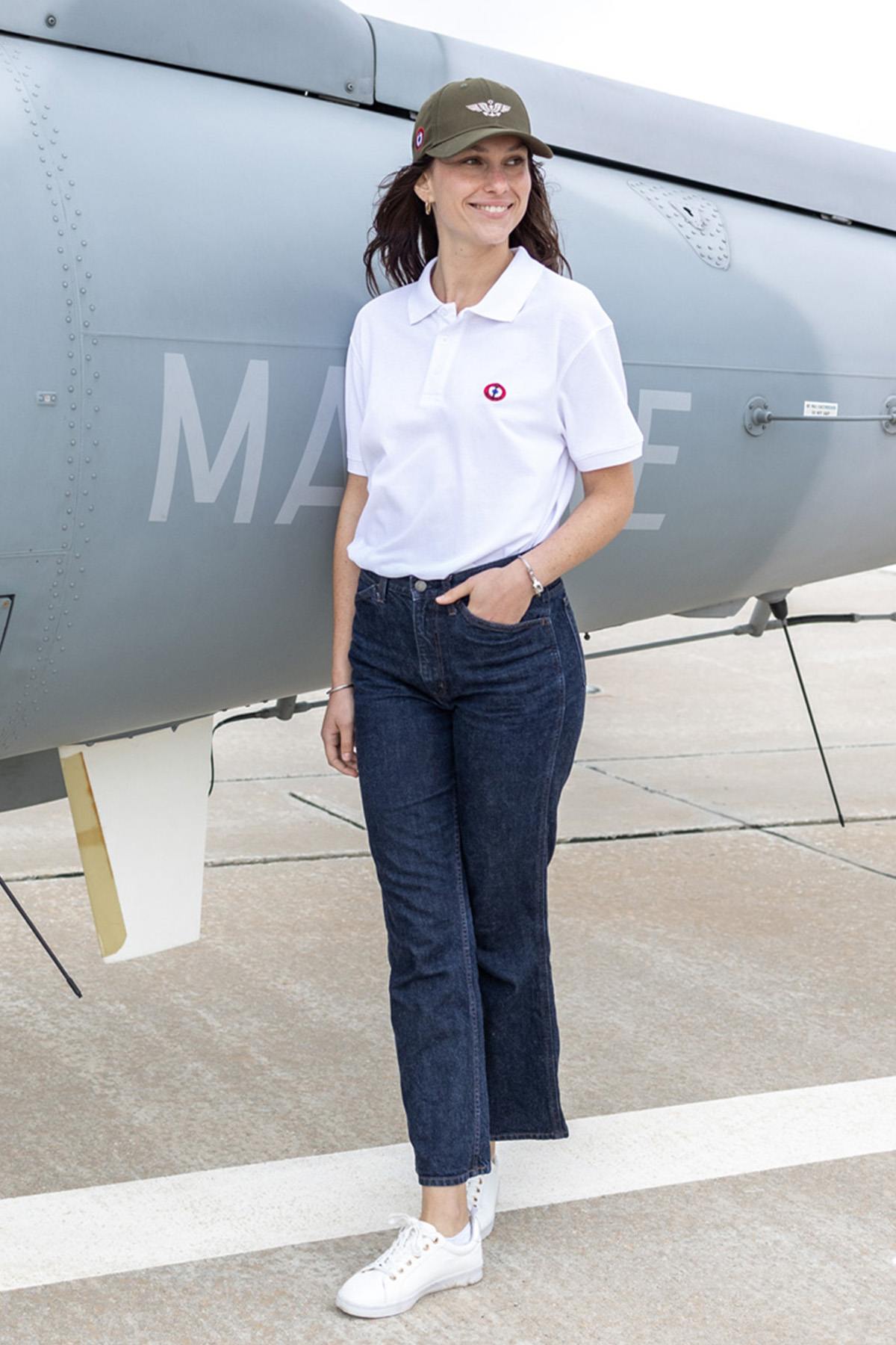 White cotton polo shirt with embroidered heart cockade - Image n°2