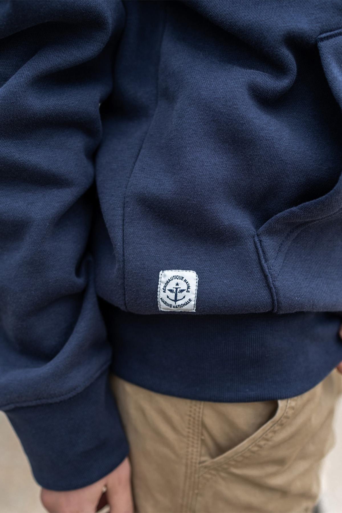 Navy blue hooded zipped sweatshirt with cockade embroidery - Image n°5