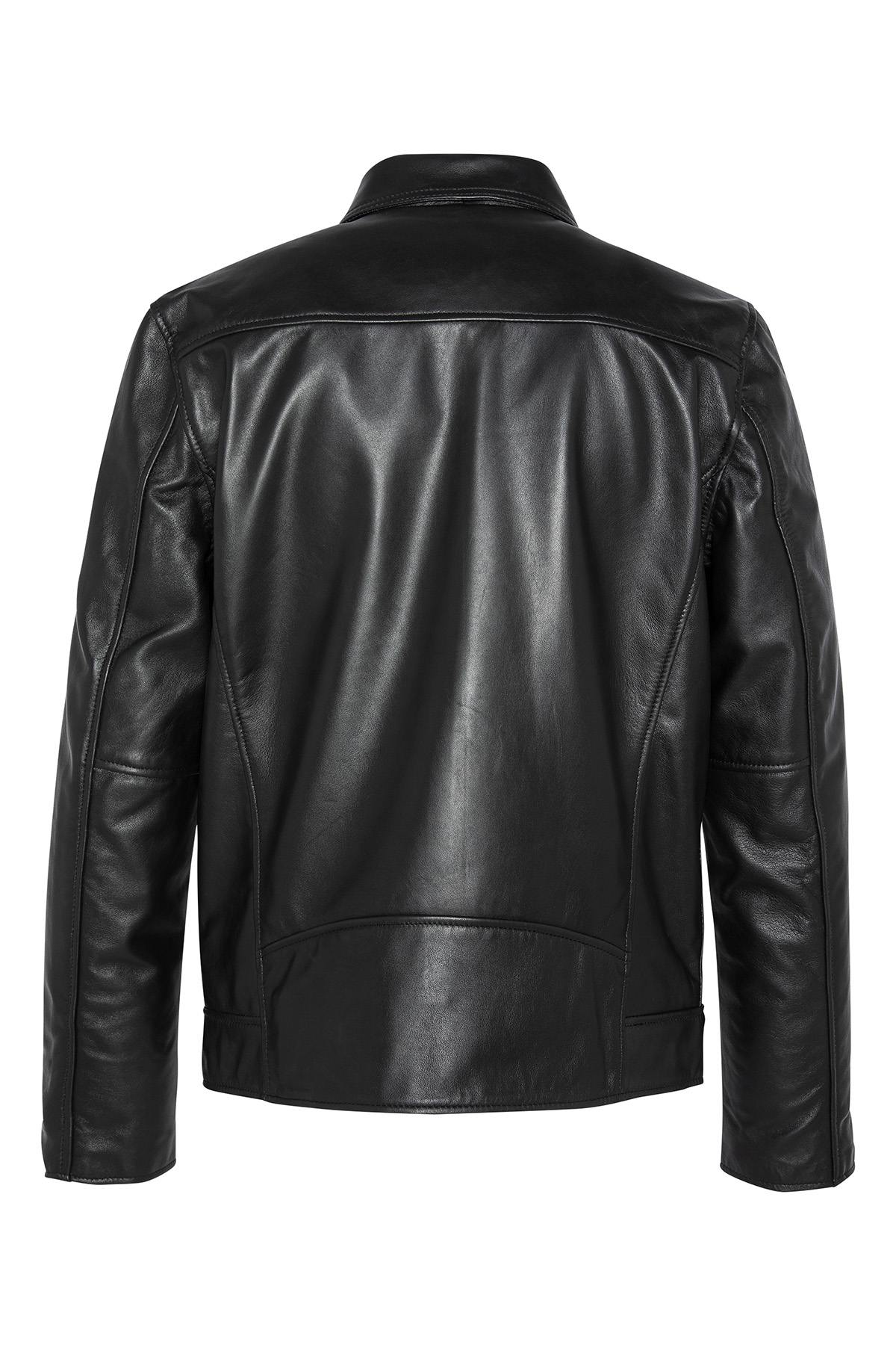 Black leather jacket with shirt collar - Image n°2