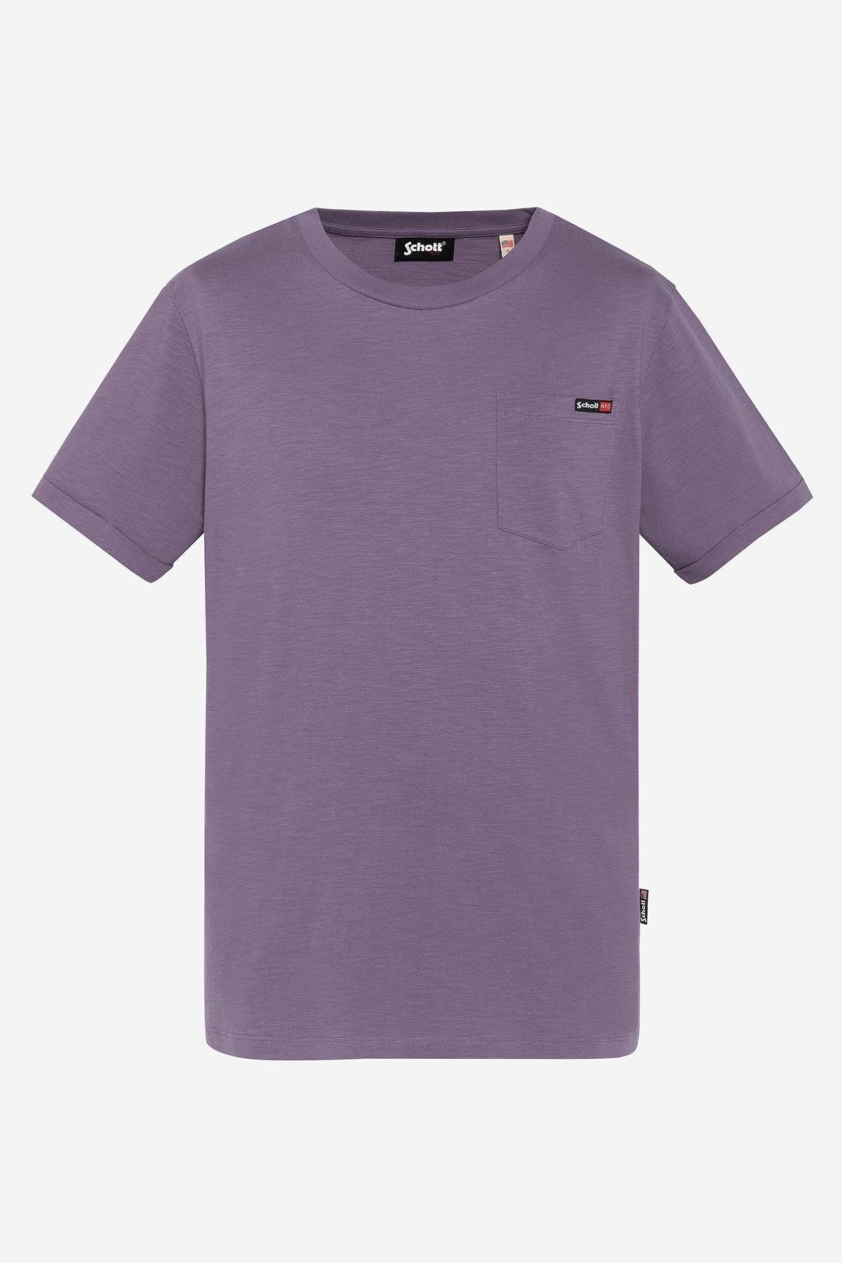 Lilac cotton t-shirt with pocket - Image n°3