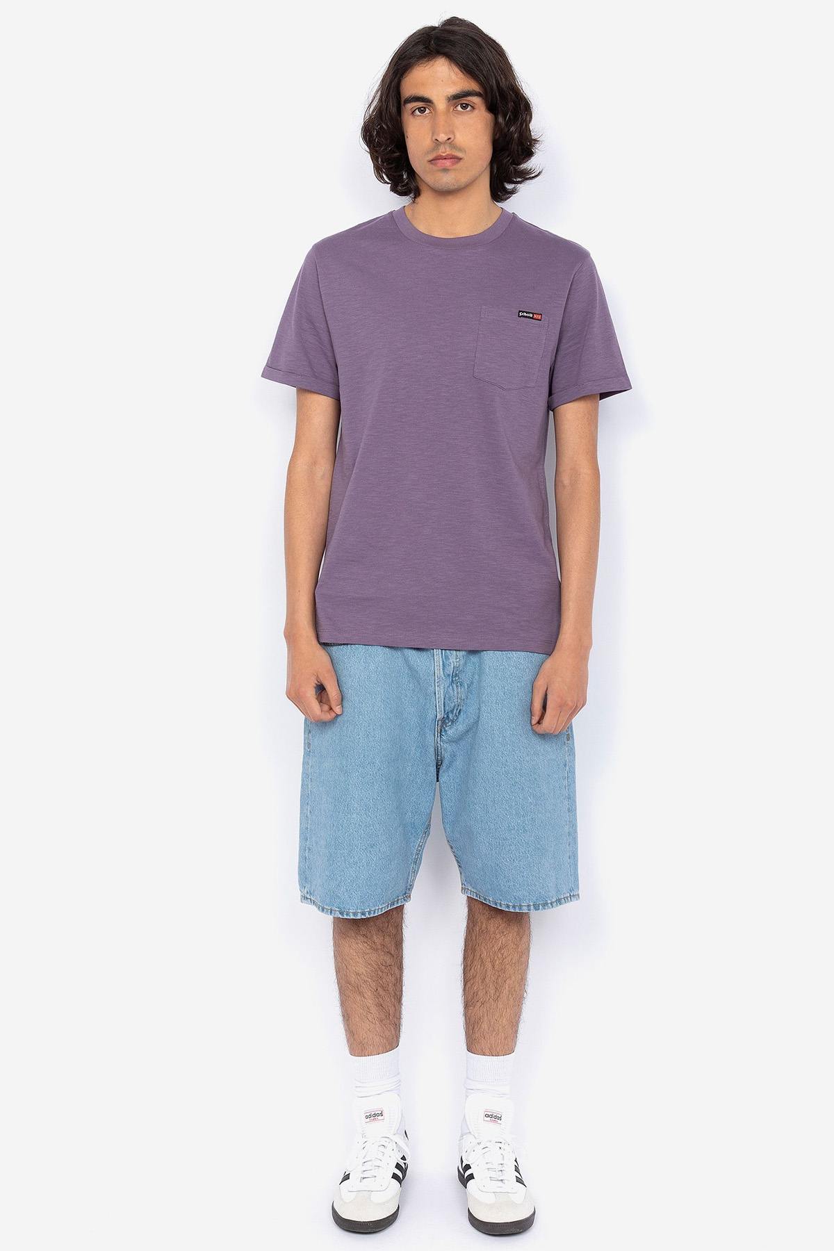 Lilac cotton t-shirt with pocket - Image n°5