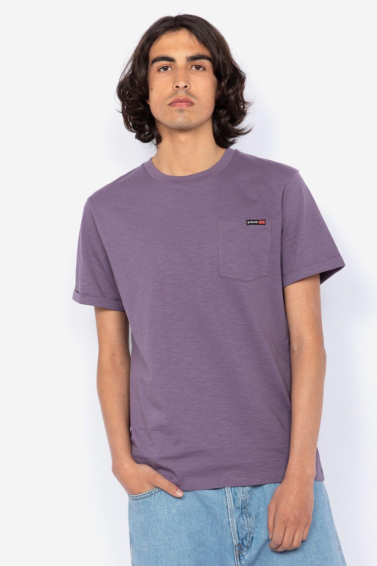 Lilac cotton t-shirt with pocket - Image n°1