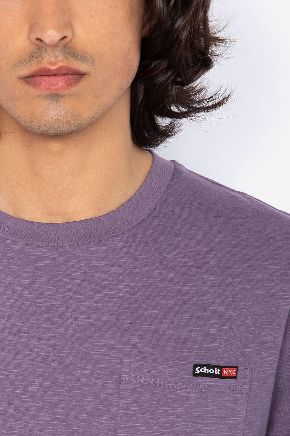 Lilac cotton t-shirt with pocket - Image n°2