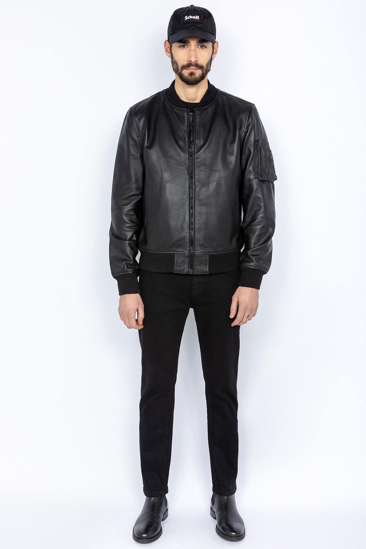 Black leather bomber jacket - Image n°7