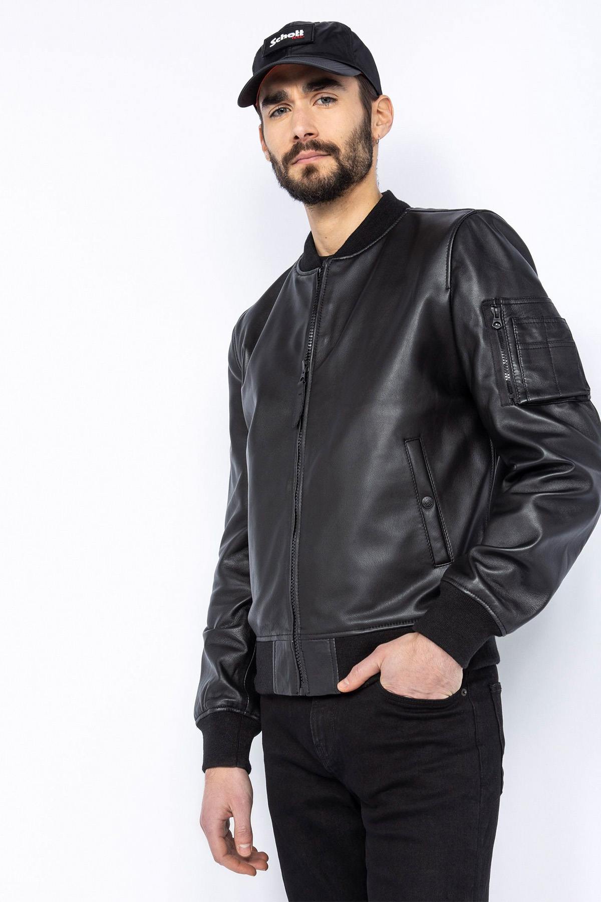 Black leather bomber jacket - Image n°2