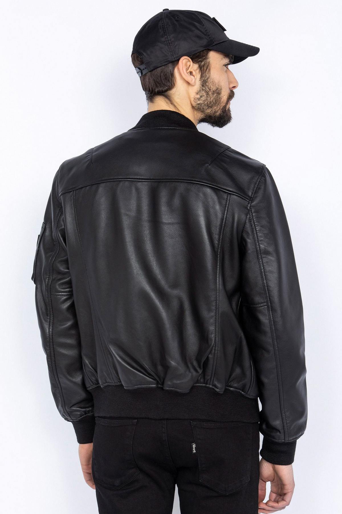 Black leather bomber jacket - Image n°3