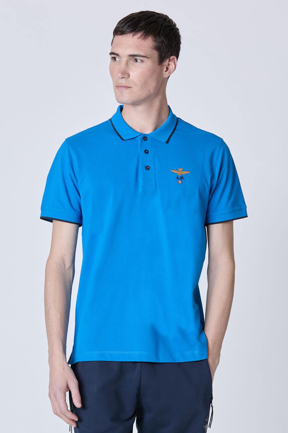 Aeronautica Militare cobalt blue cotton polo shirt - Image n°1