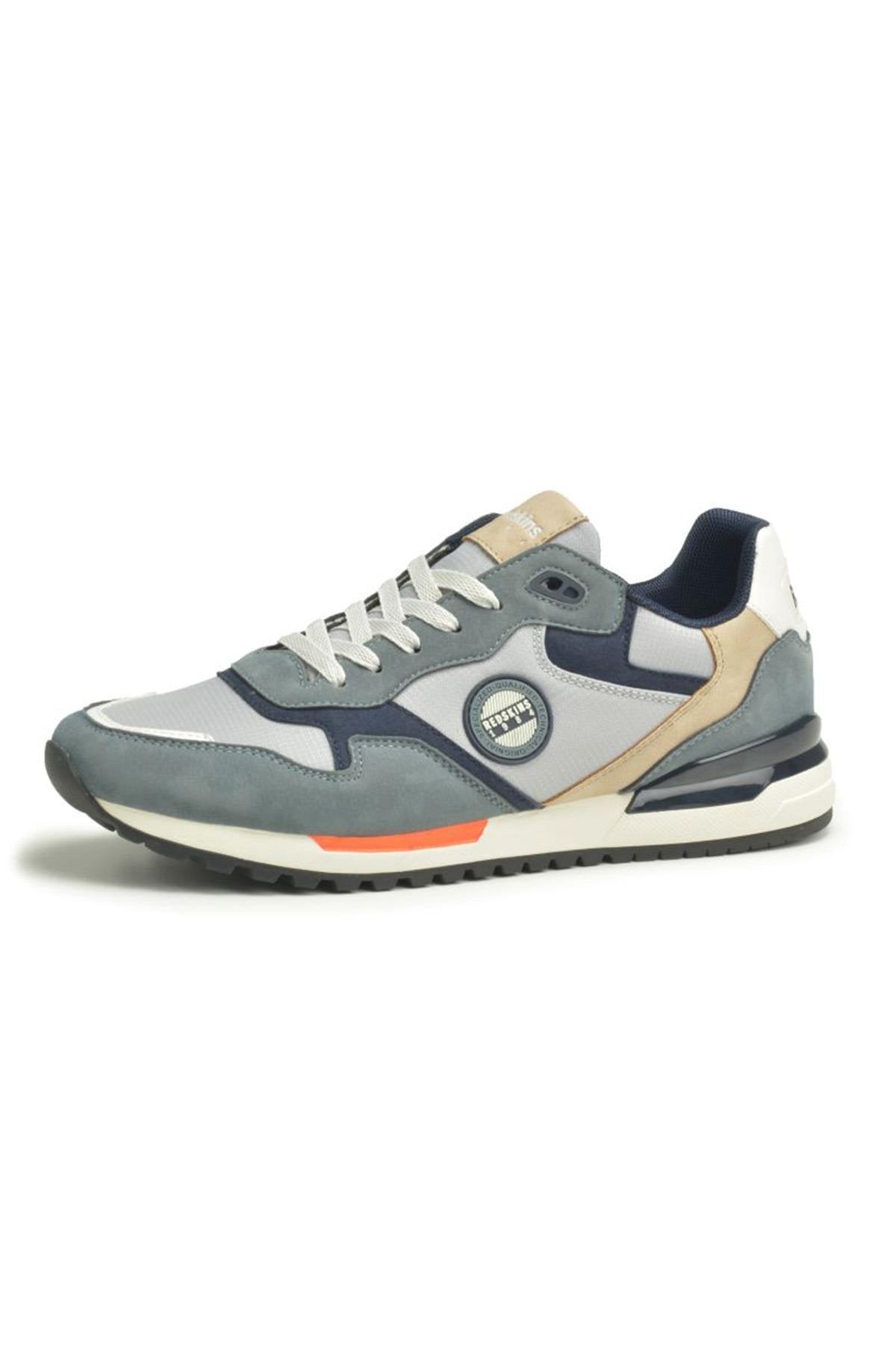 Leather and synthetic sneakers in gray and denim color - Image n°1