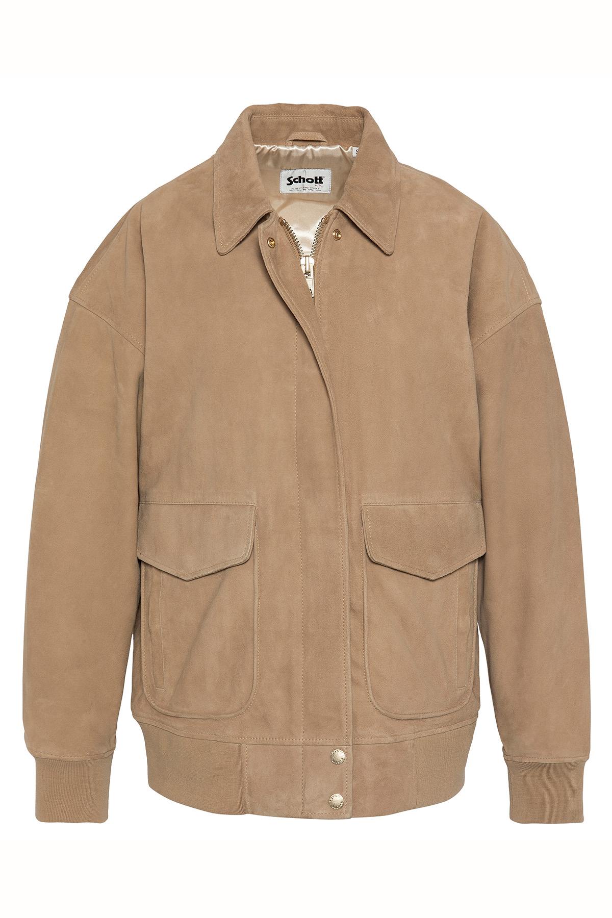 Oversized beige suede leather bomber jacket - Image n°1