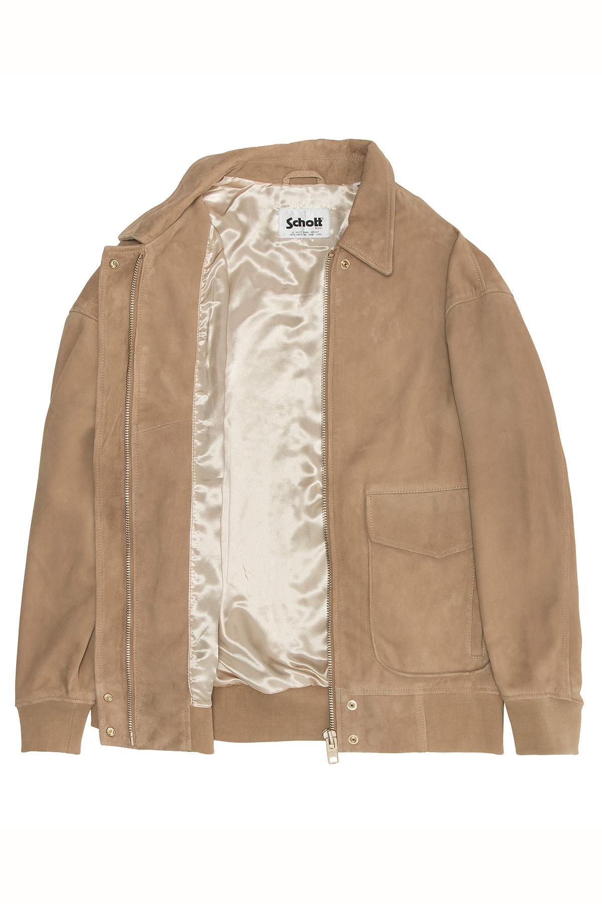 Oversized beige suede leather bomber jacket - Image n°3