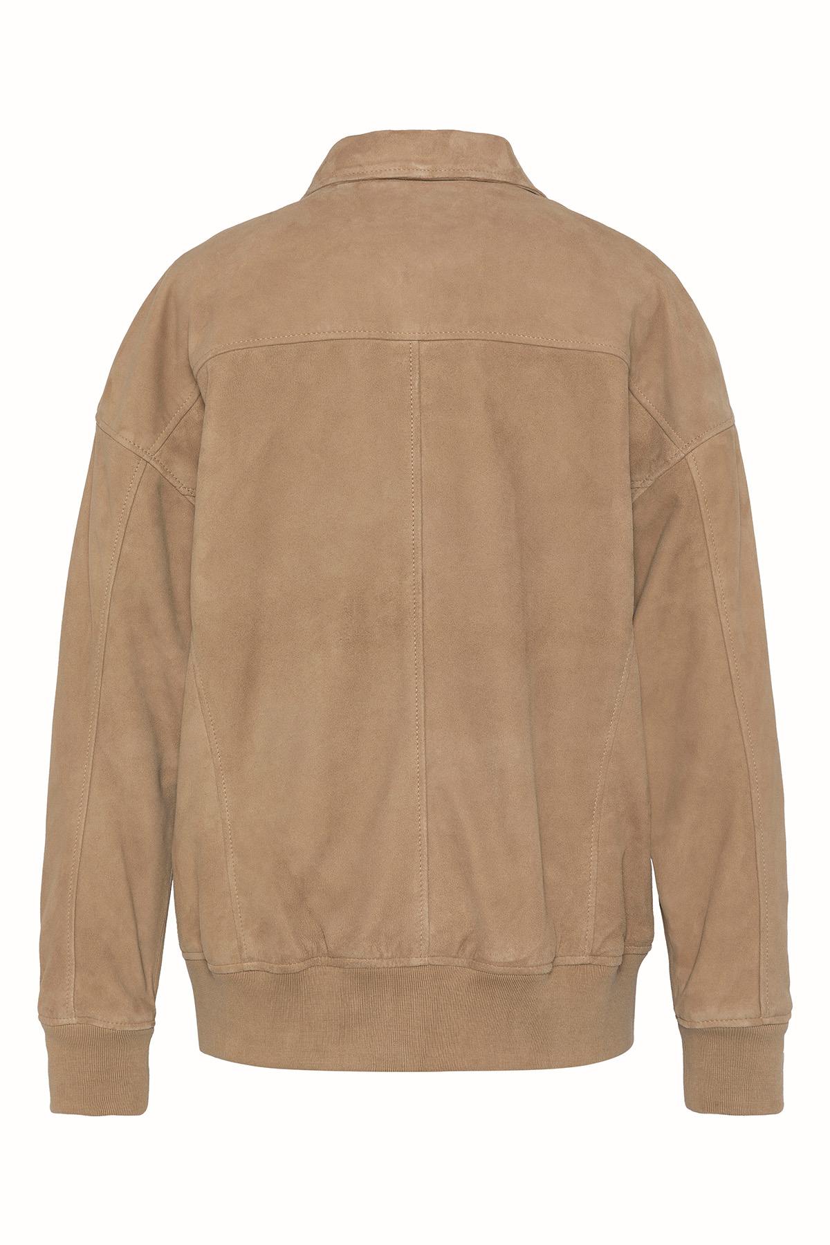 Oversized beige suede leather bomber jacket - Image n°2