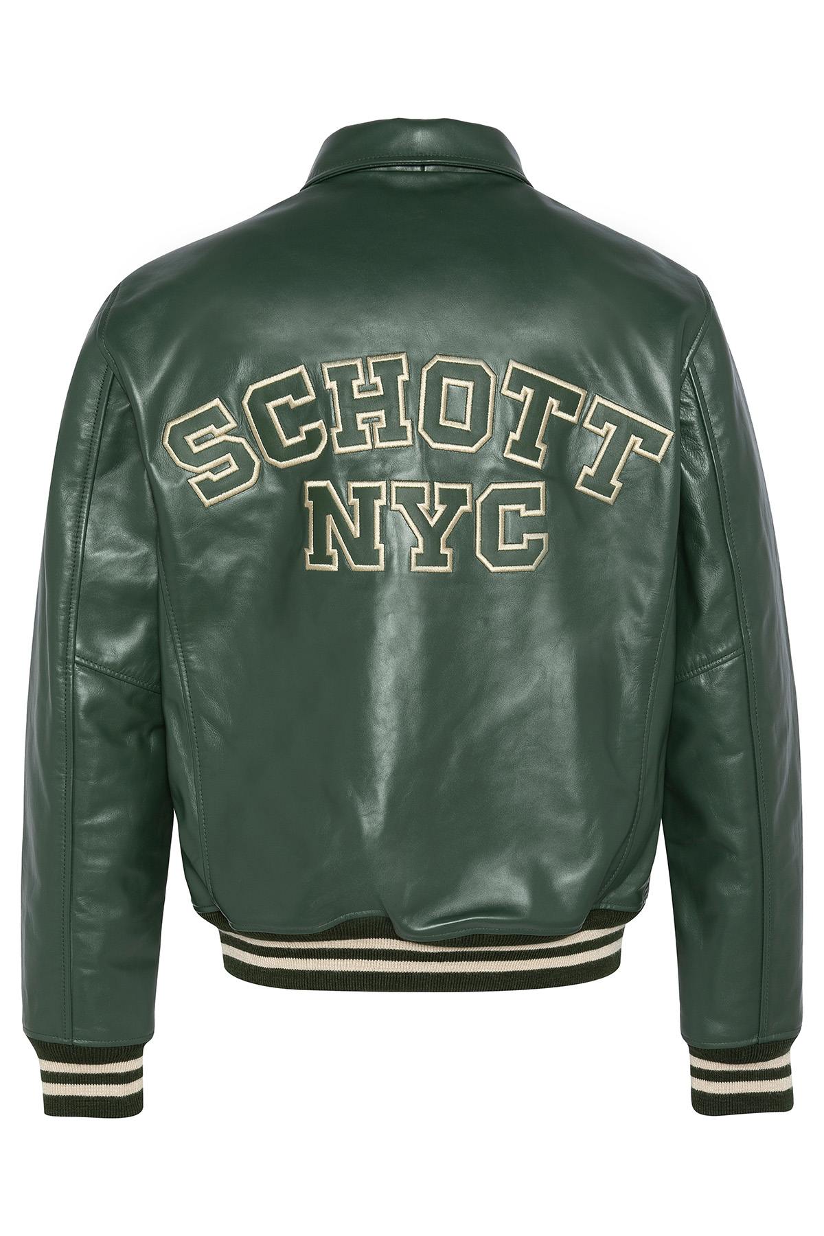 Green leather teddy jacket with shirt collar - Image n°2