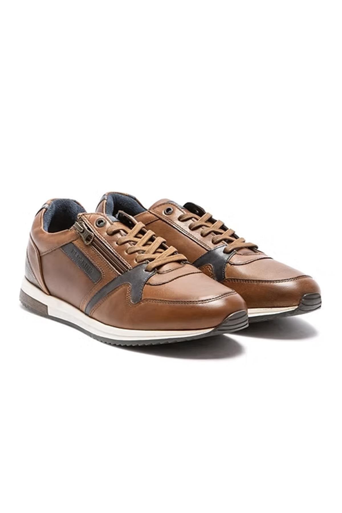 Navy chestnut leather sneaker - Image n°1