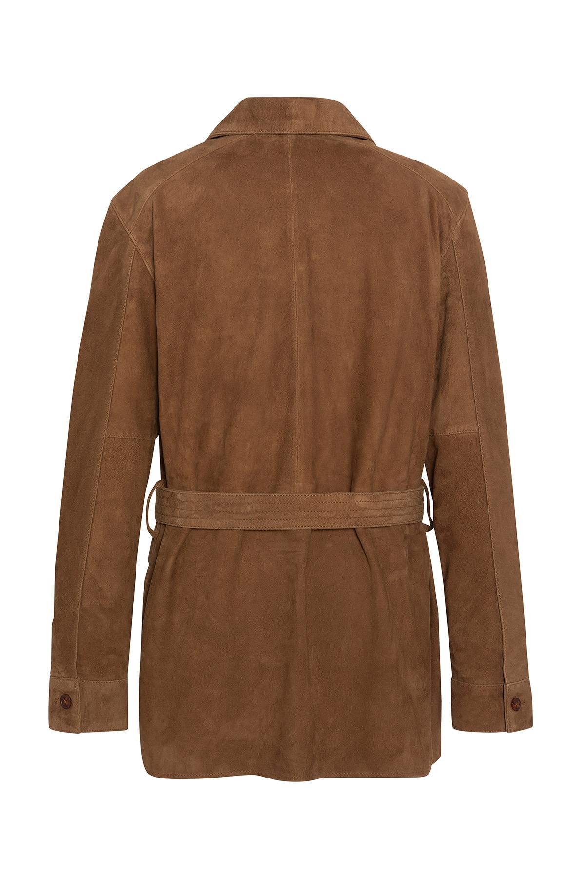 Long caramel suede leather coat - Image n°2