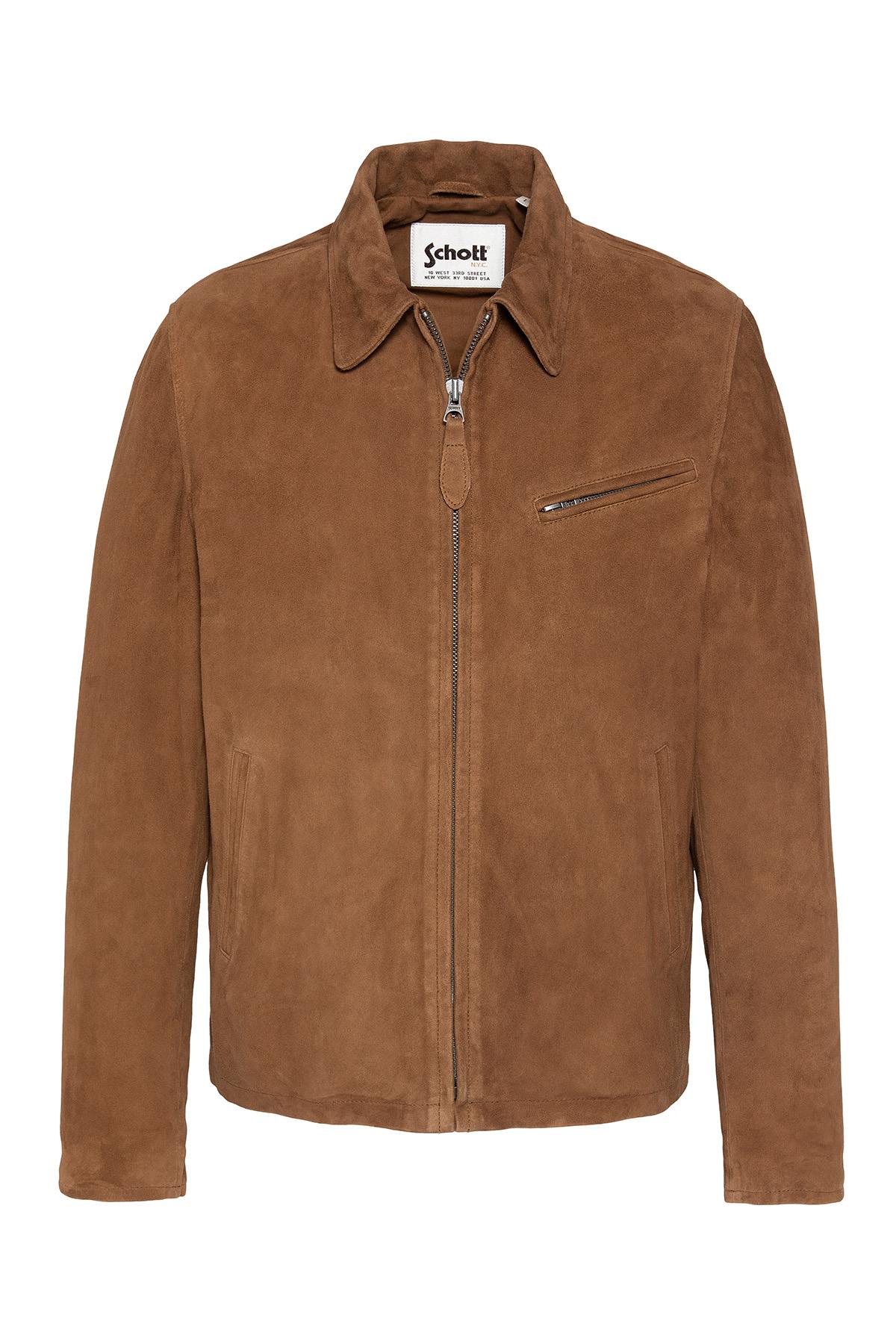 Rust-colored suede leather jacket with shirt collar - Image n°9