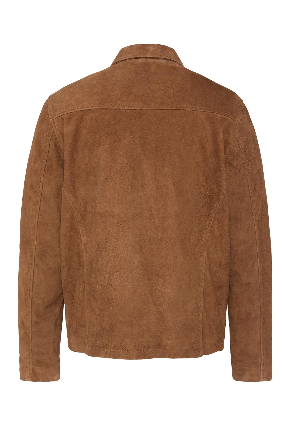 Rust-colored suede leather jacket with shirt collar - Image n°10