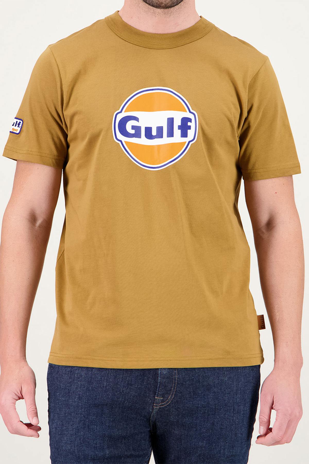 Caramel-colored cotton t-shirt with Gulf logo - Image n°1