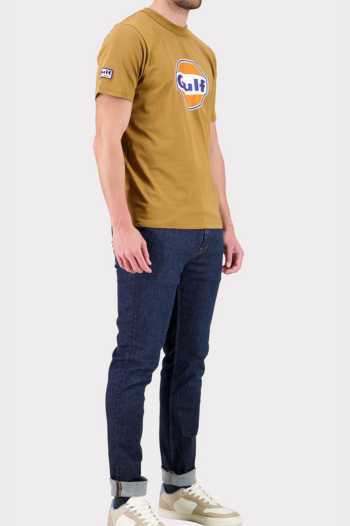 Caramel-colored cotton t-shirt with Gulf logo - Image n°3