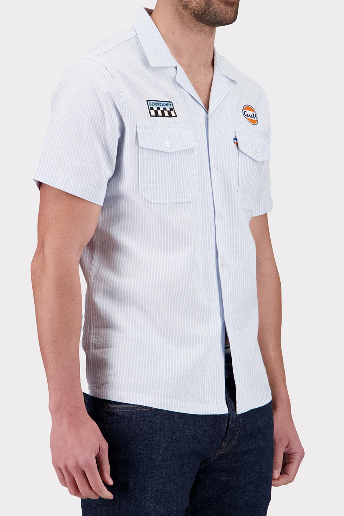 Blue short sleeve shirt with chest pockets - Image n°4