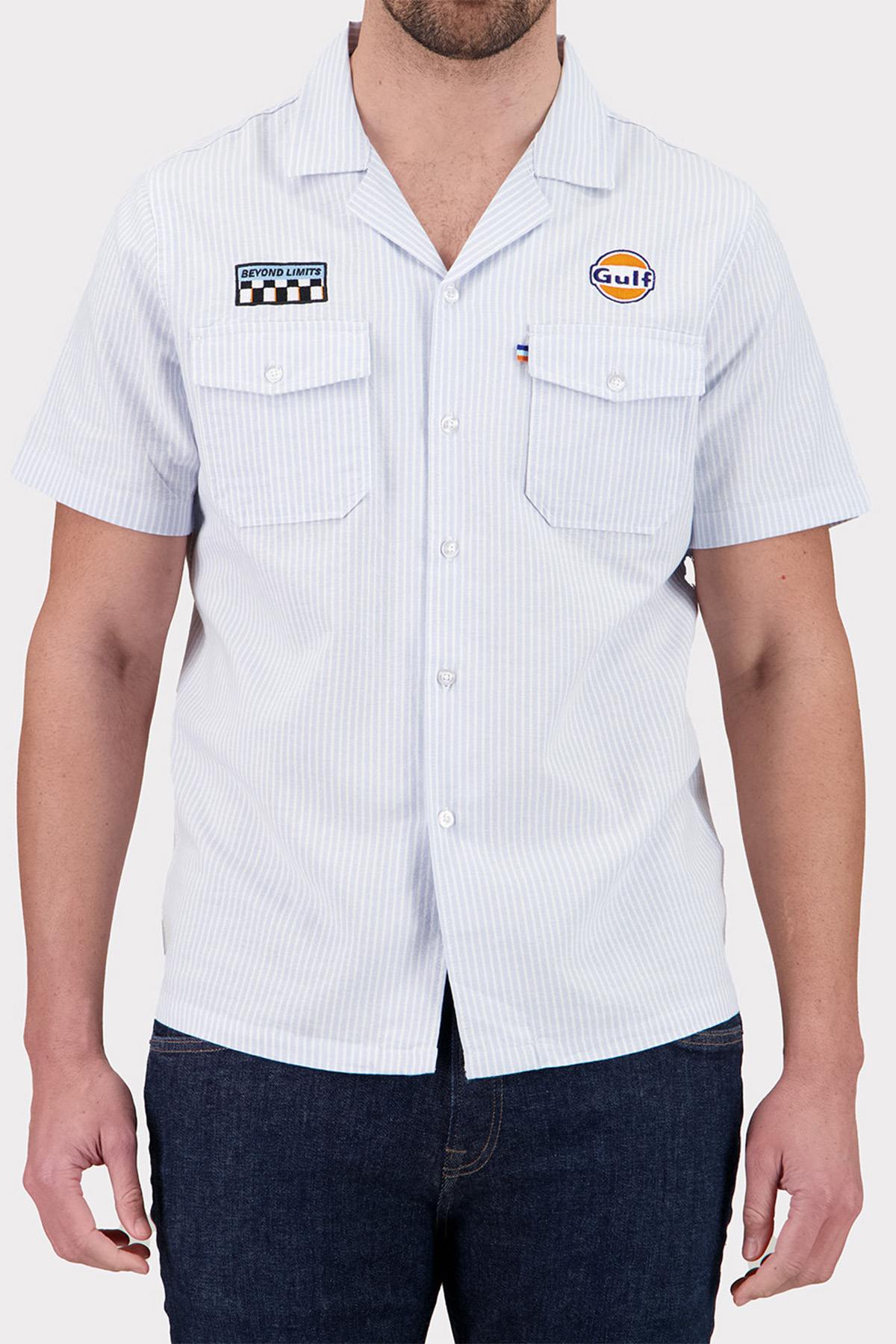 Blue short sleeve shirt with chest pockets - Image n°2