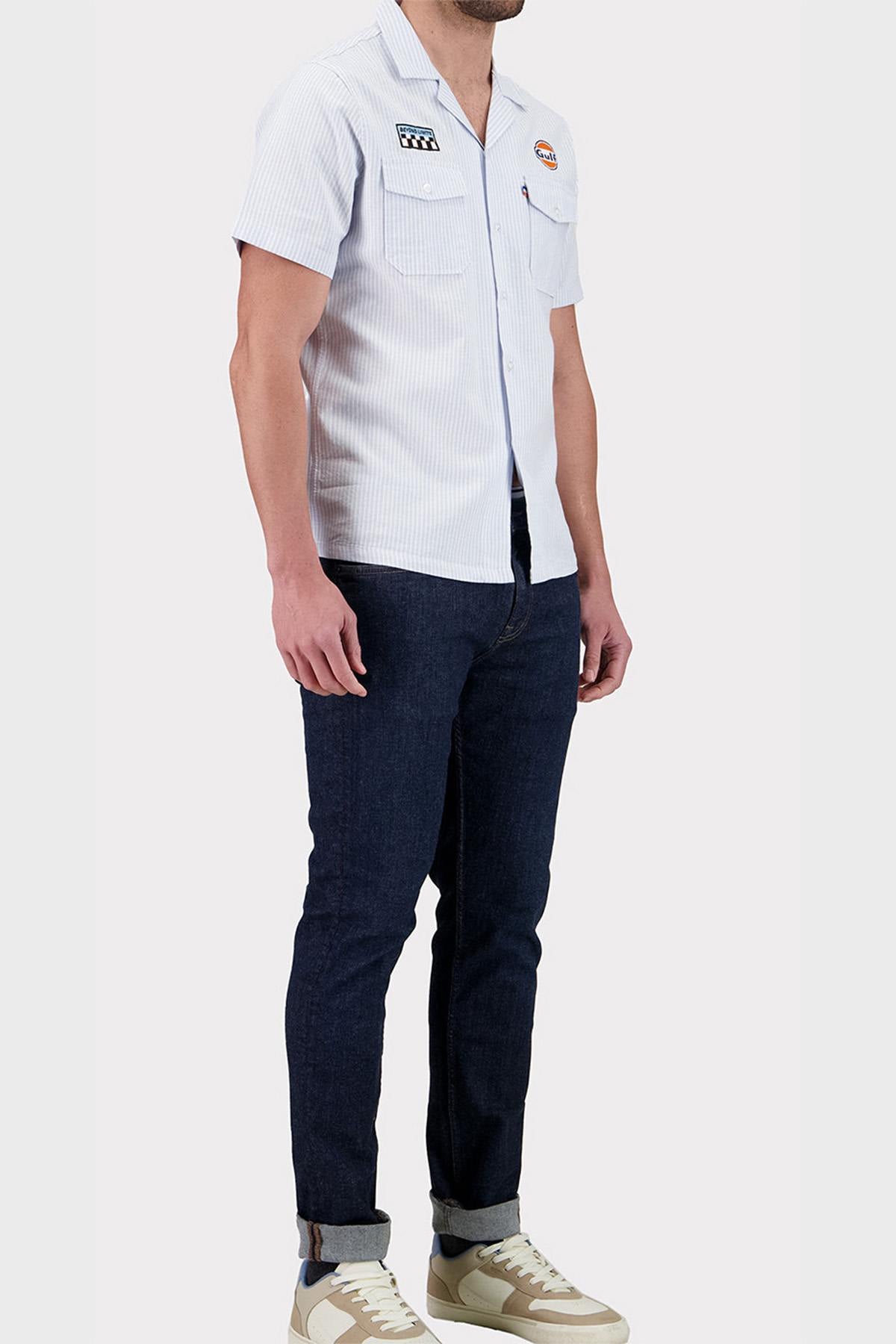 Blue short sleeve shirt with chest pockets - Image n°3