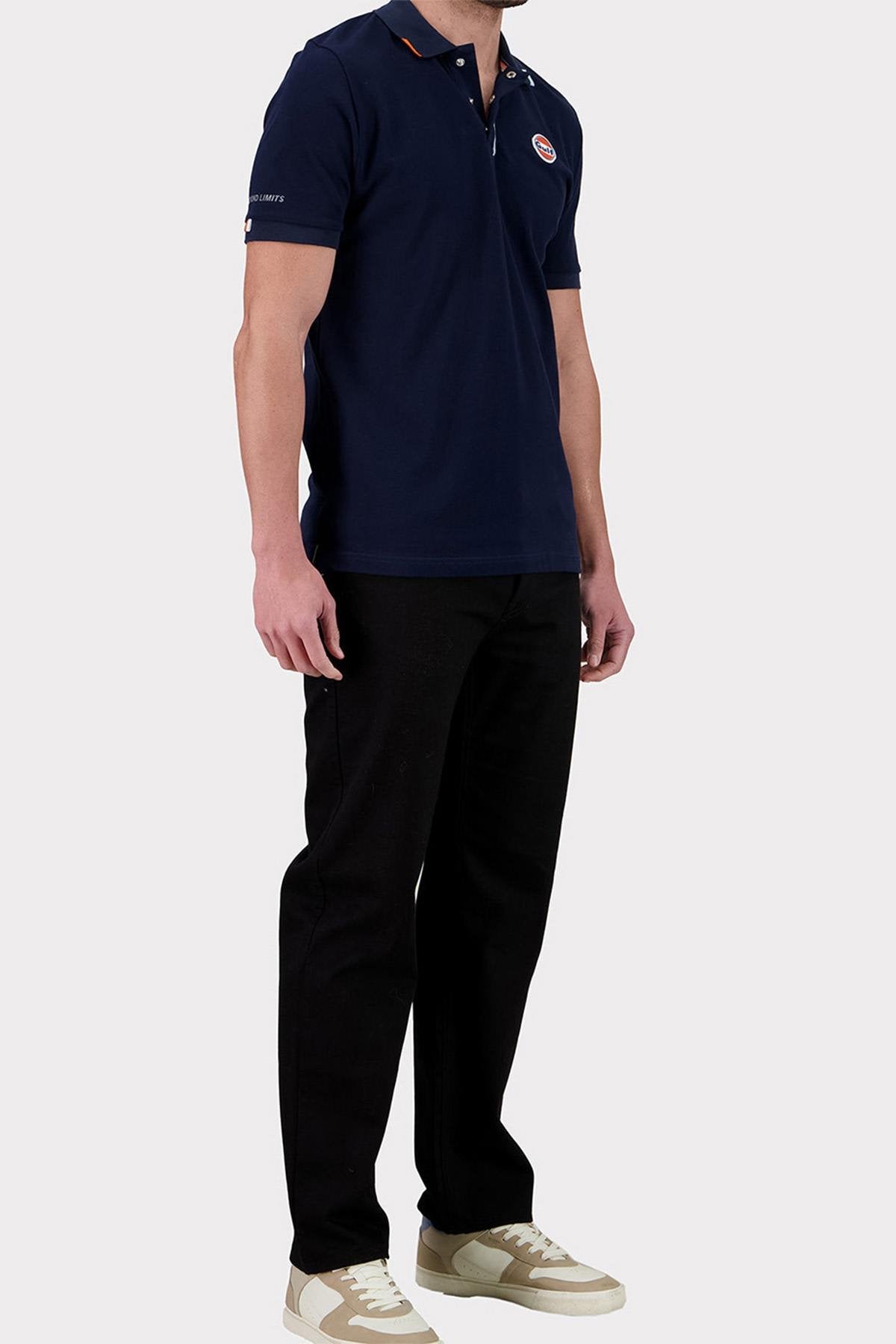 Navy blue cotton polo shirt with heart logo - Image n°3