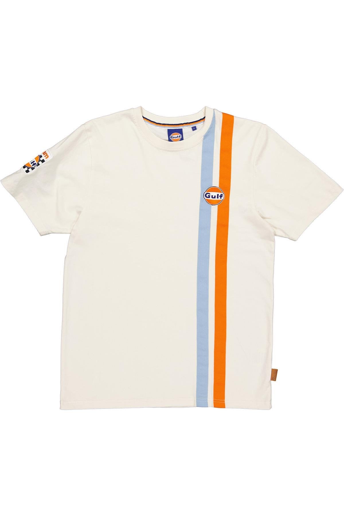 Ecru T-shirt with blue and orange racing stripes - Image n°5