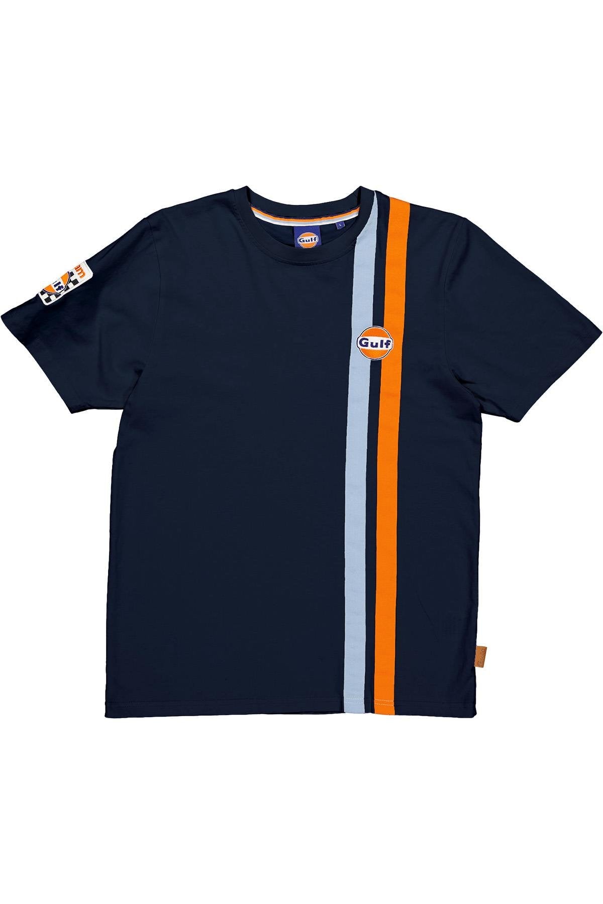 Navy blue t-shirt with blue and orange racing stripes - Image n°4