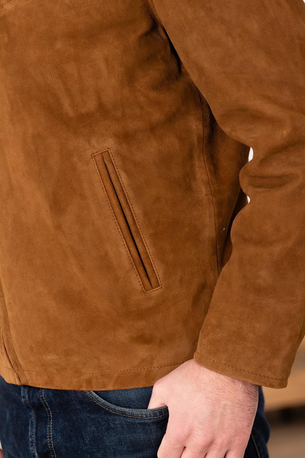 Rust-colored suede leather jacket with shirt collar - Image n°7