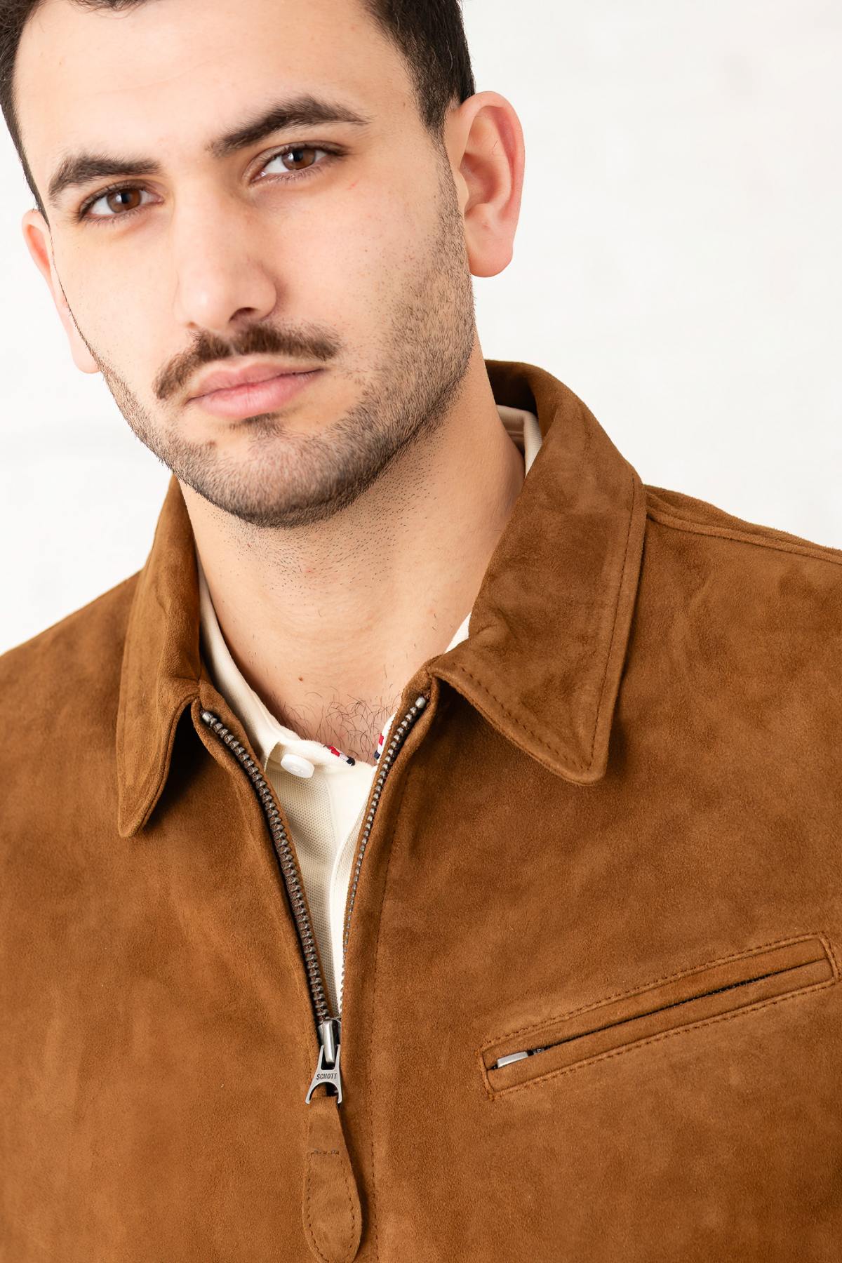 Rust-colored suede leather jacket with shirt collar - Image n°6