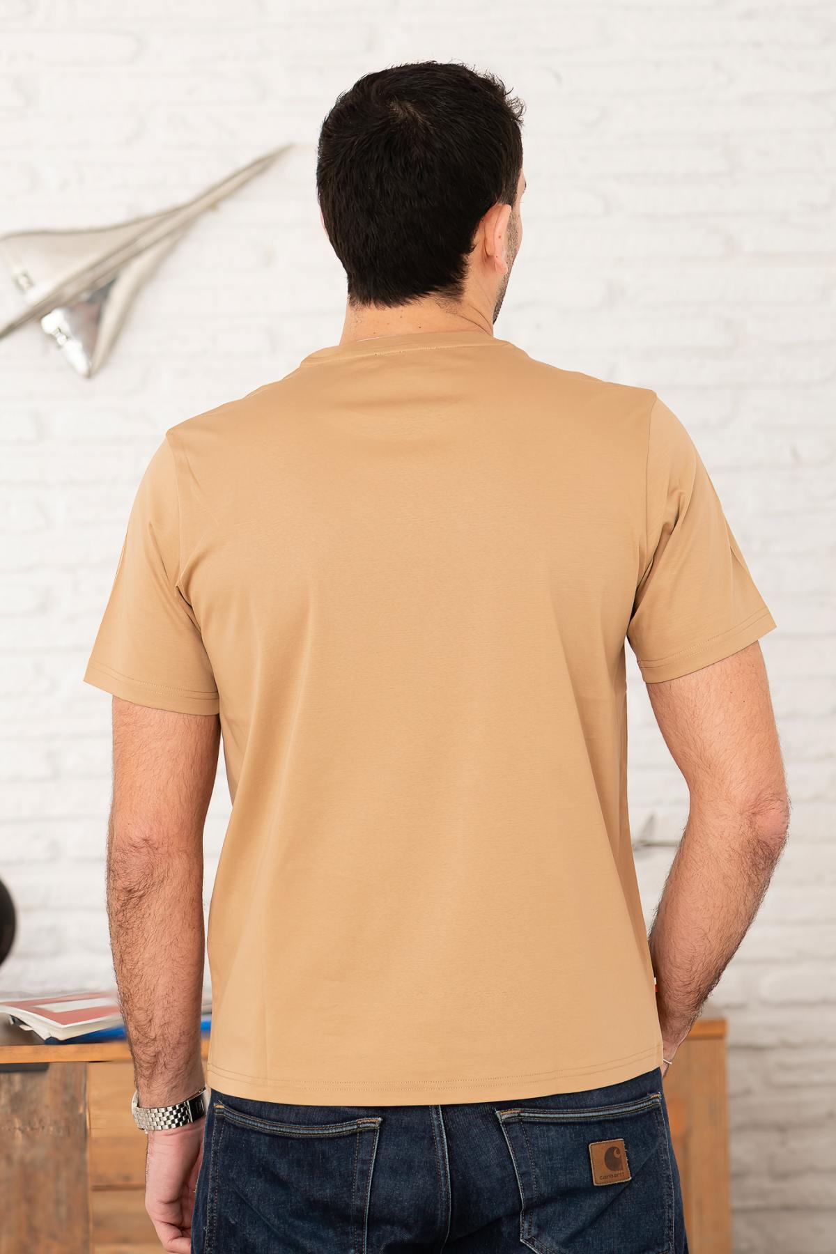 Dark beige cotton T-shirt with tone-on-tone logo - Image n°3