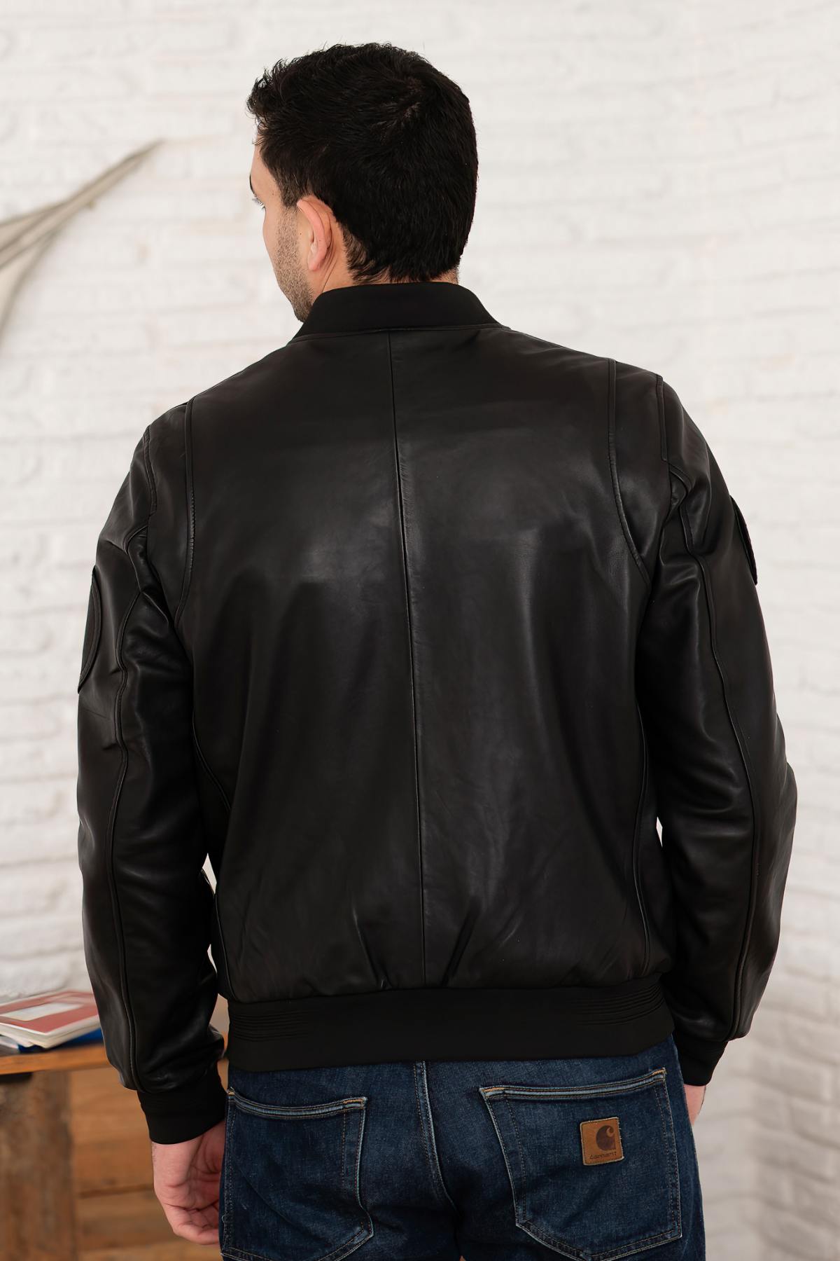 Black leather bomber jacket Patrouille de France - Image n°7