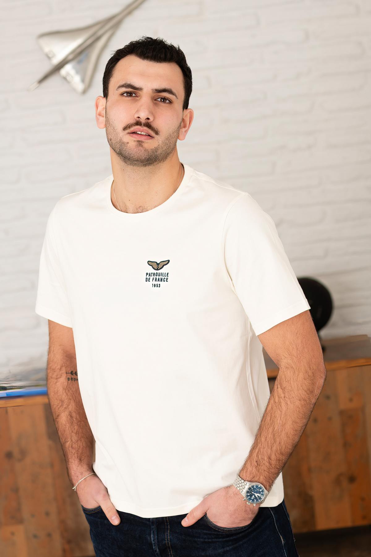 White cotton t-shirt with wings logo - Image n°1