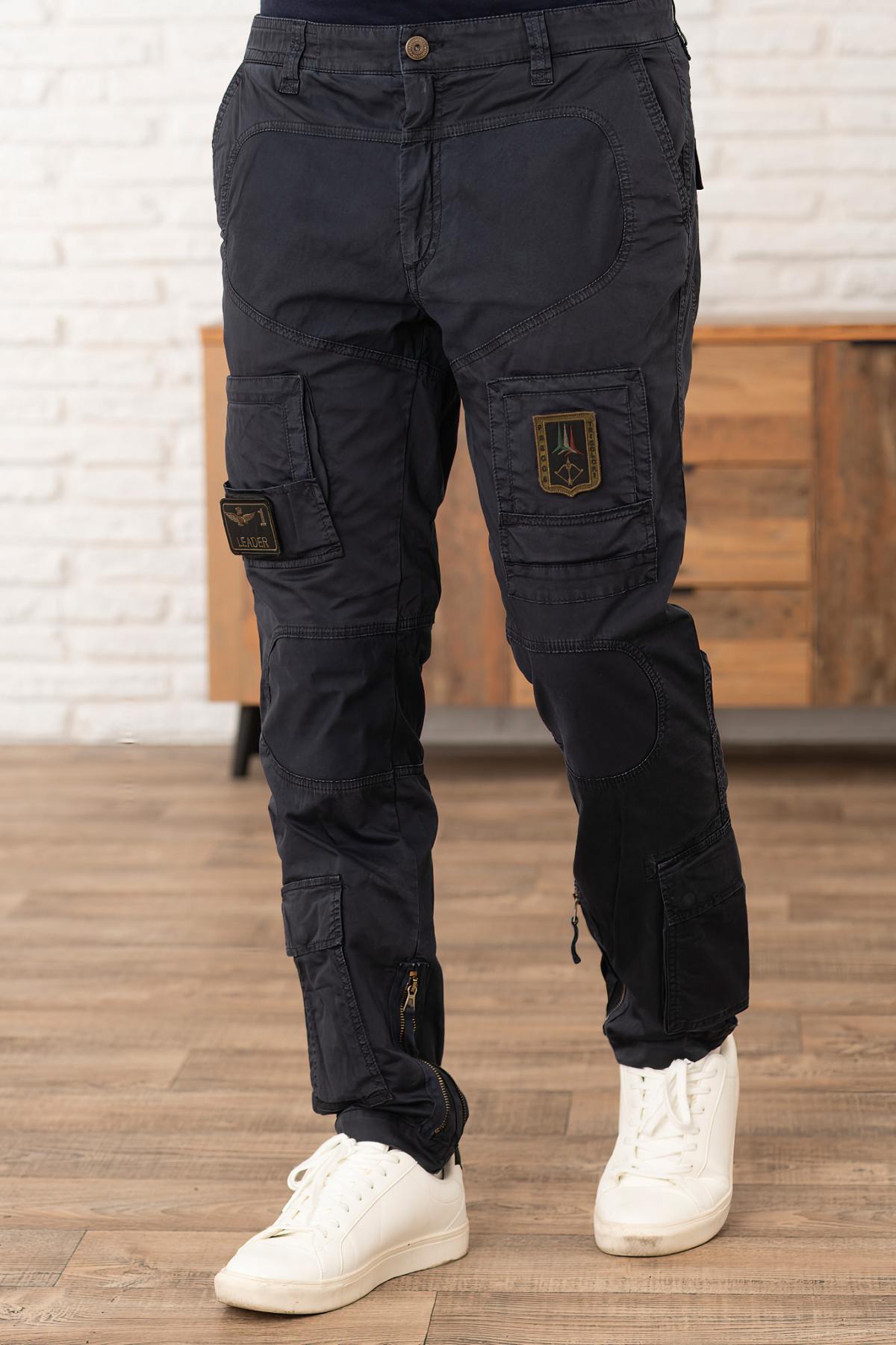 Navy blue cotton anti-G flight pants - Image n°1