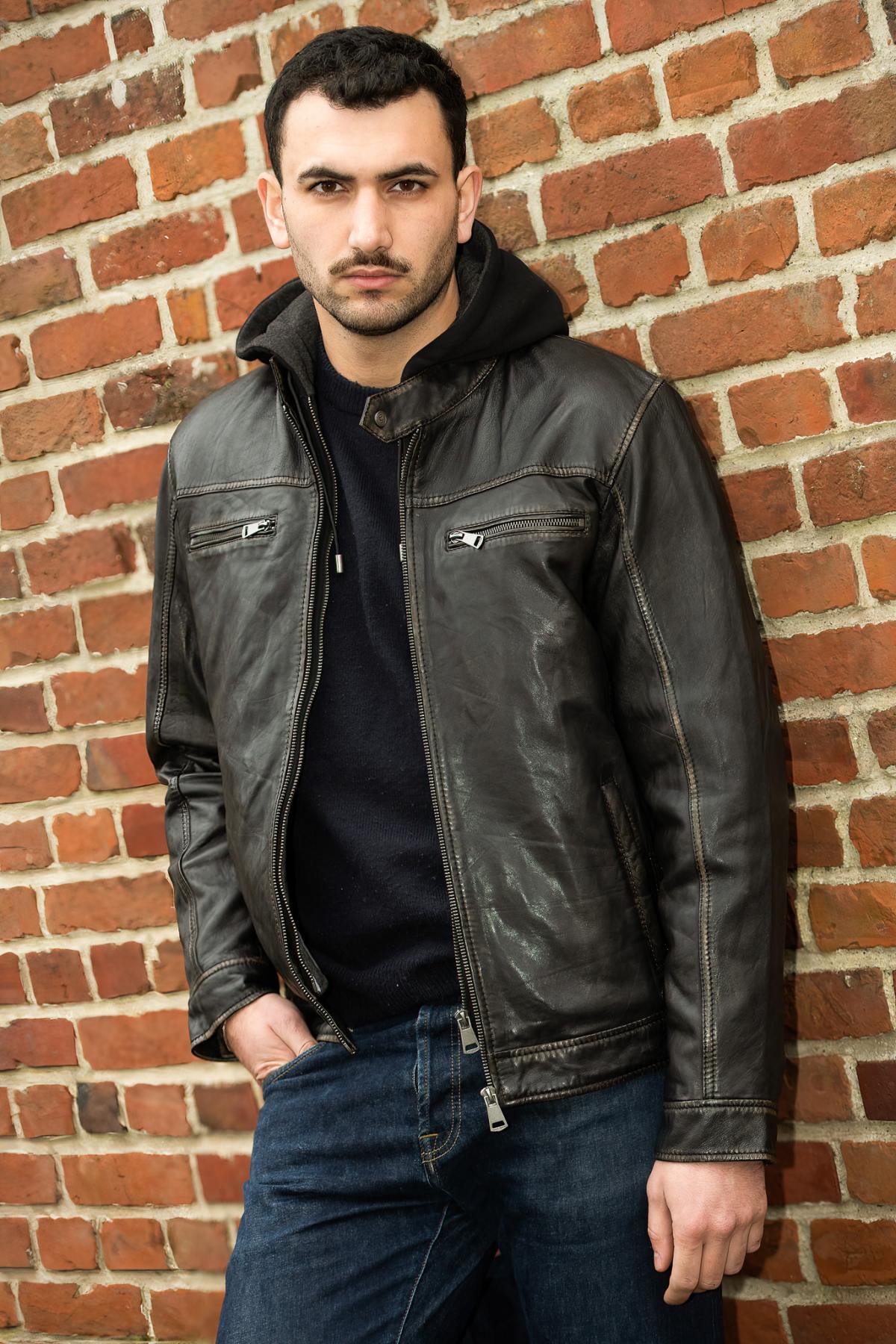 Distressed hooded leather jacket - Image n°2