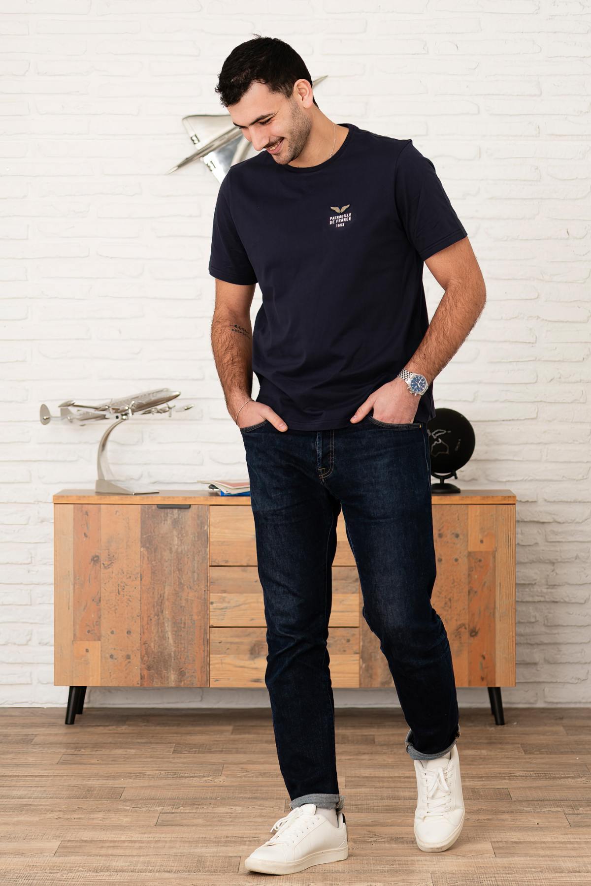 Navy blue cotton t-shirt with wings logo - Image n°2