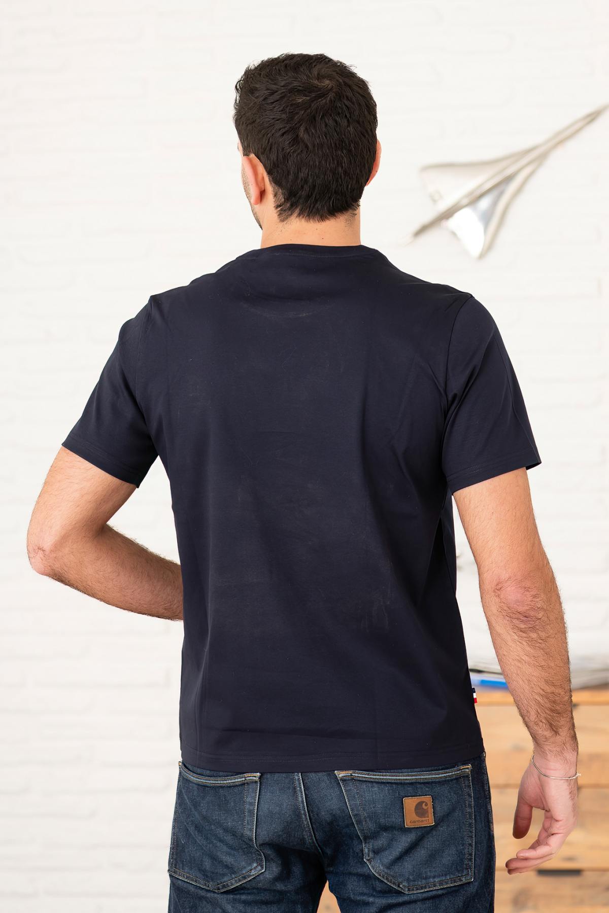 Navy blue cotton t-shirt with tone-on-tone logo - Image n°6