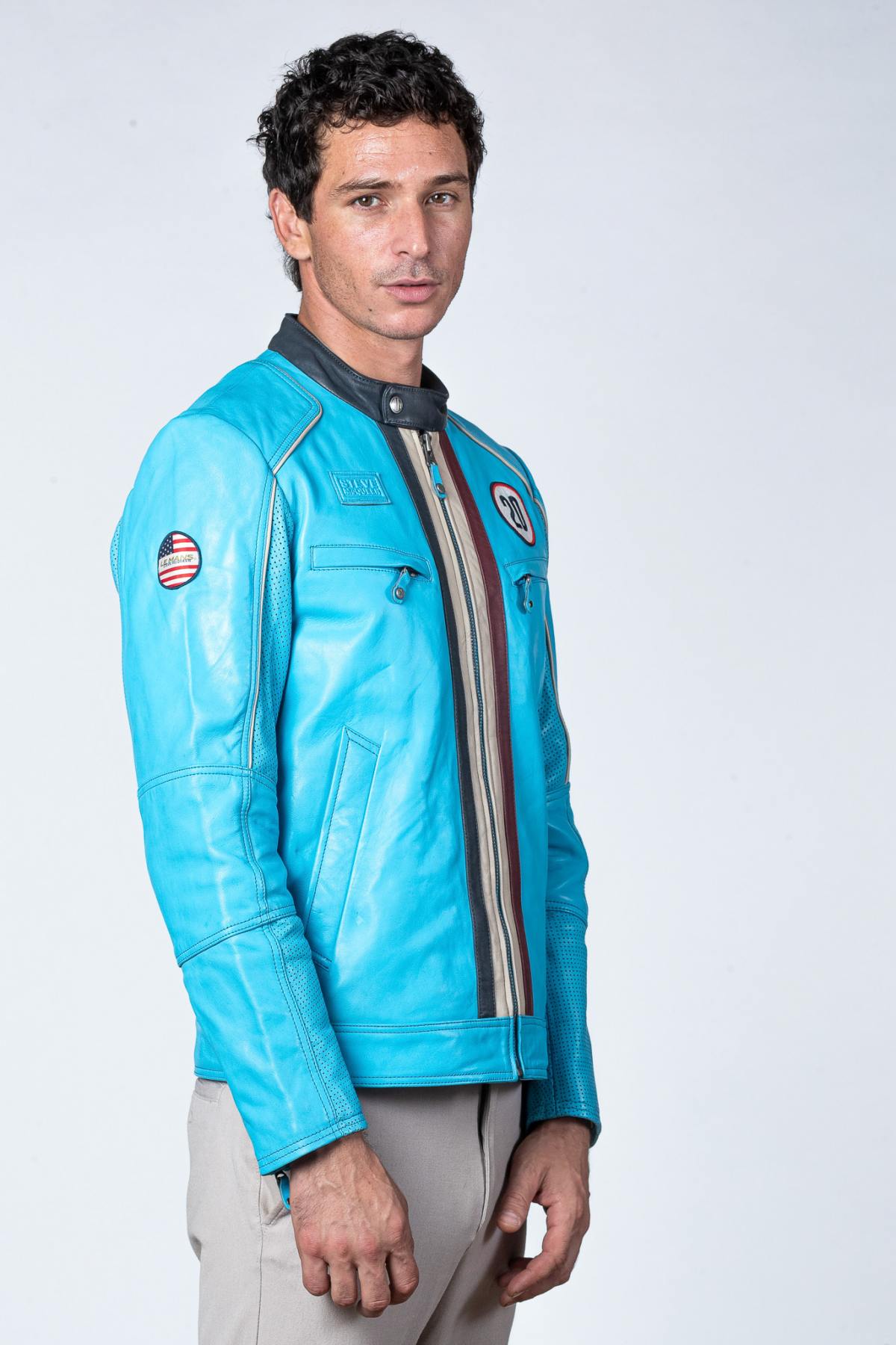 Nordic Blue Leather Racing Jacket - Image n°5