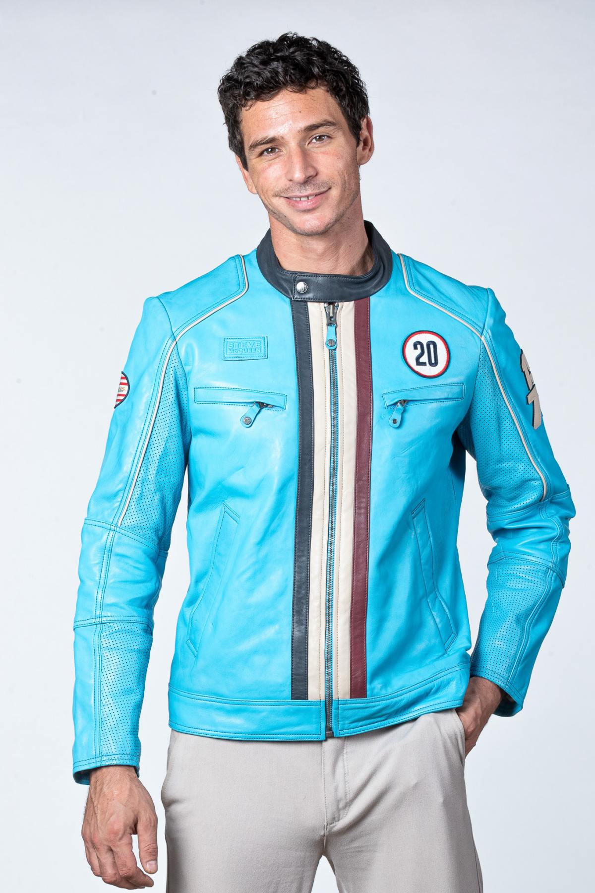 Nordic Blue Leather Racing Jacket - Image n°4