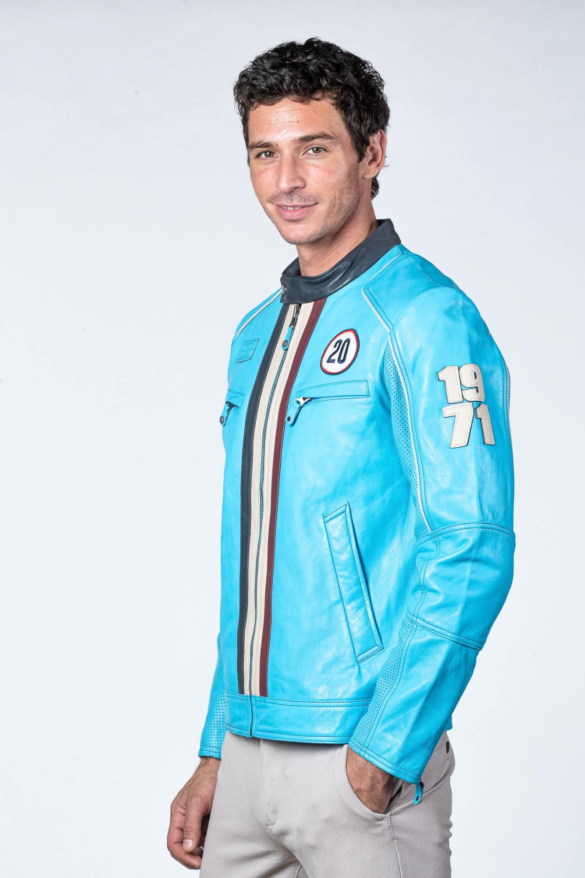 Nordic Blue Leather Racing Jacket - Image n°2