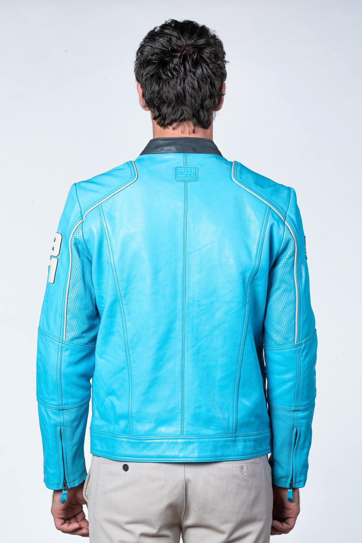 Nordic Blue Leather Racing Jacket - Image n°3