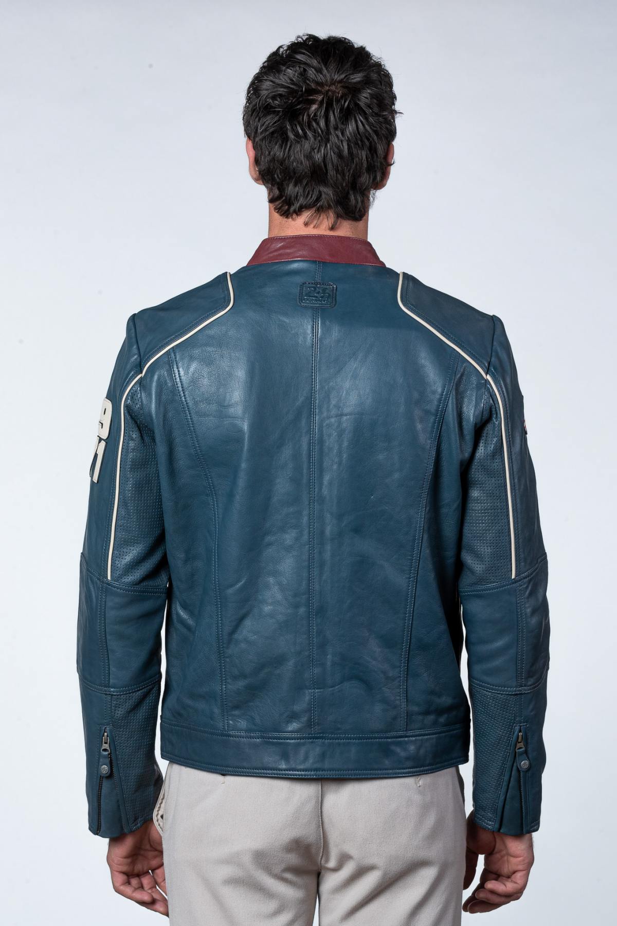 Royal blue leather racing jacket - Image n°3